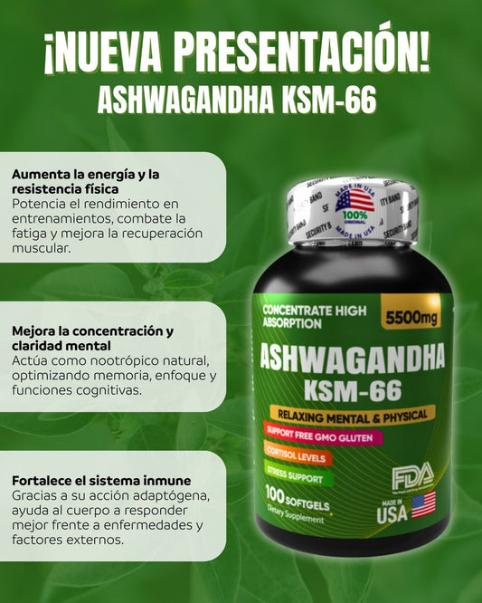 ASHWAGANDHA AMERICANO 5500 mg | 100 Cápsulas 100% original
